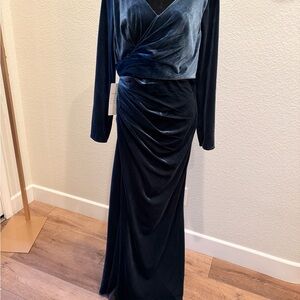 Luxurious Long Sleeve Velvet Dress in Deep Blue